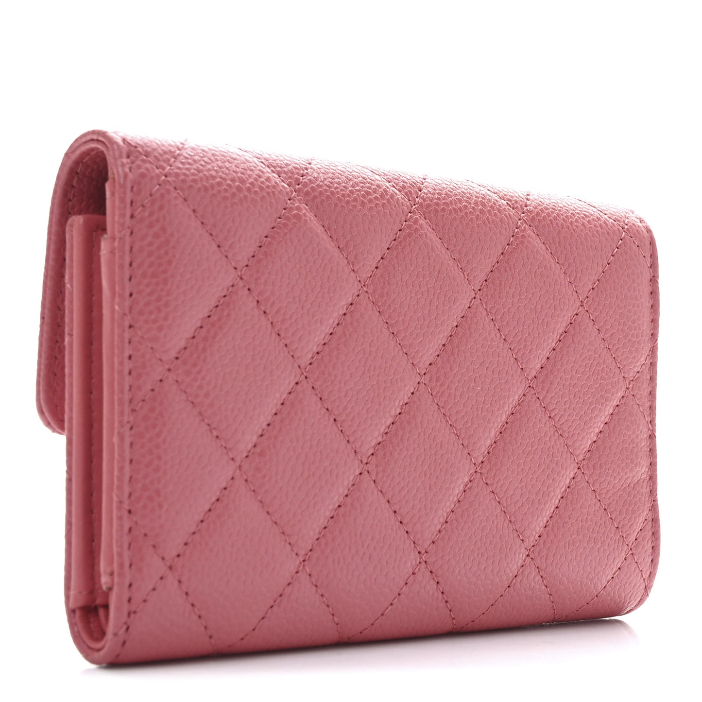 Metallic Caviar Quilted Medium Flap Wallet Pink
