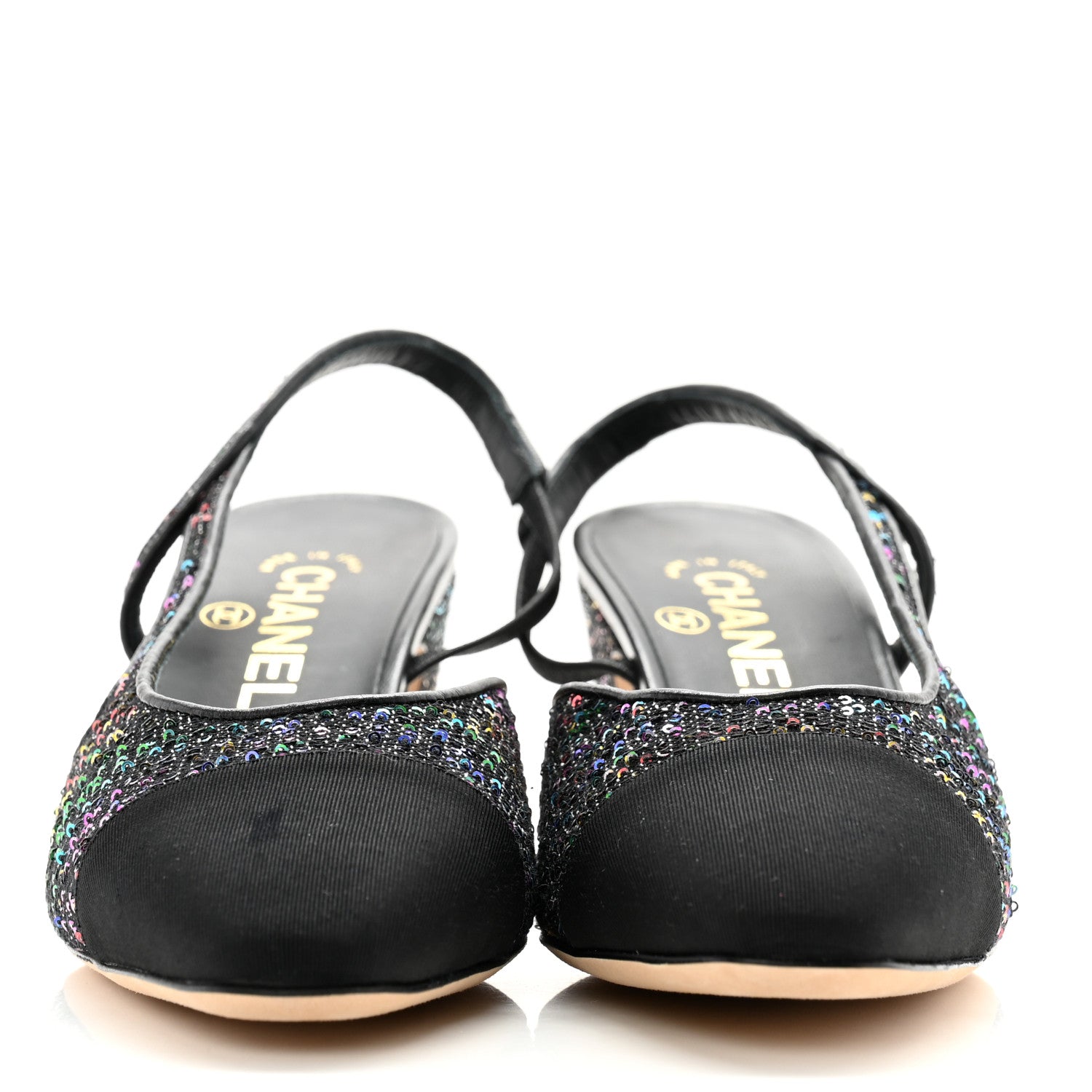 Chanel Glitter Grosgrain Cap Toe CC Slingback Pumps 38 Black Multicolor 2 of 11