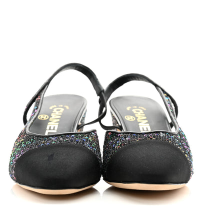 Chanel Glitter Grosgrain Cap Toe CC Slingback Pumps 38 Black Multicolor 2 of 11