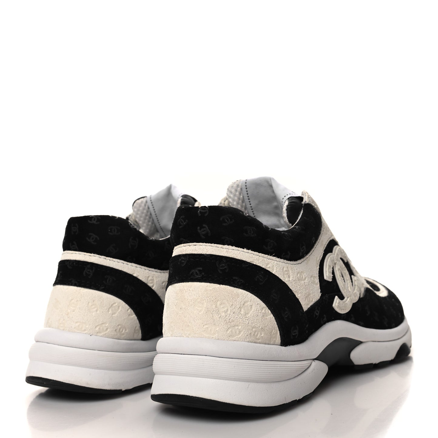 Suede Calfskin Printed CC Sneakers 38 White Black
