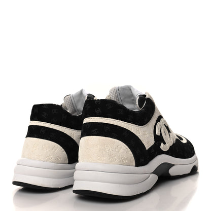 Chanel Suede Calfskin Printed CC Sneakers 38 White Black 4 of 8