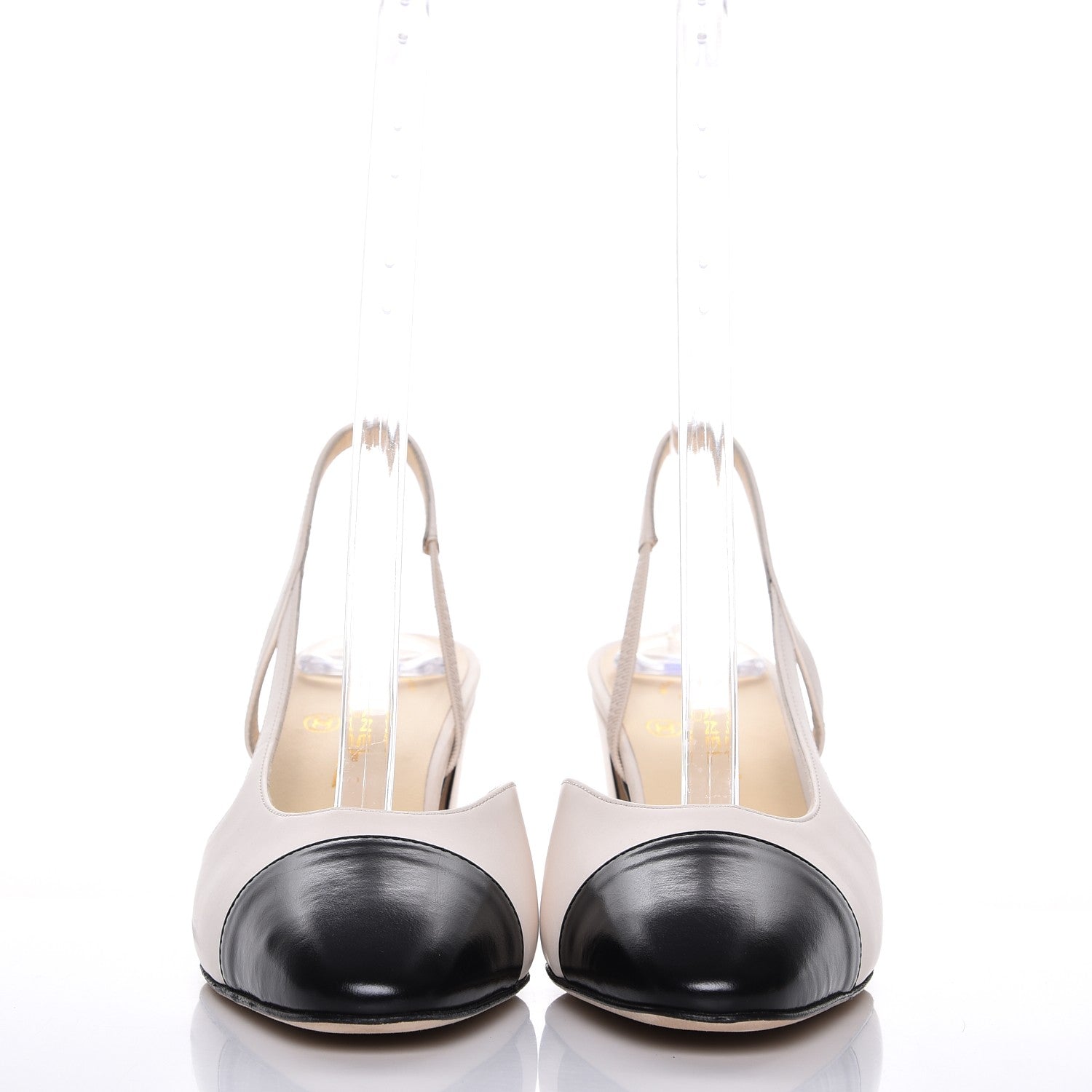 Chanel Calfskin Cap Toe CC Slingback Sandals 38 Ivory Black 2 of 11