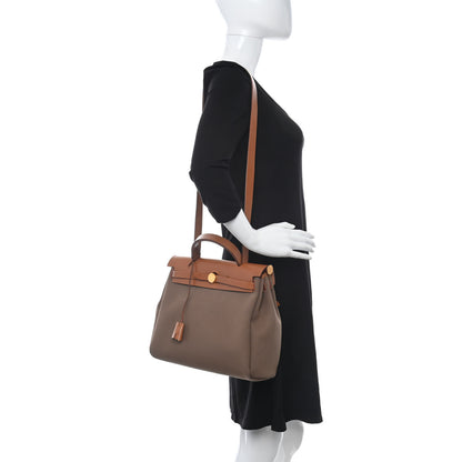 Hermes Vache Hunter Toile Herbag Zip 31 PM Etoupe Dune Fauve 2 of 13