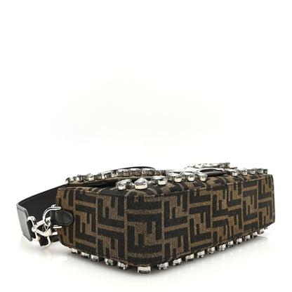 Fendi Fabric Jacquard FF 1974 Crystal Embellished Baguette Tobacco Moro Multicolor 4 of 9