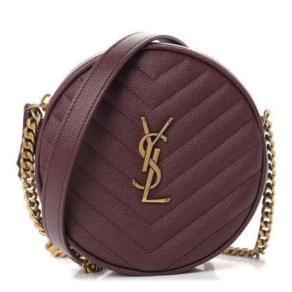 Saint Laurent Grain De Poudre Matelasse Chevron Quilted Round Vinyle Camera Bag Rouge Legion 1 of 8