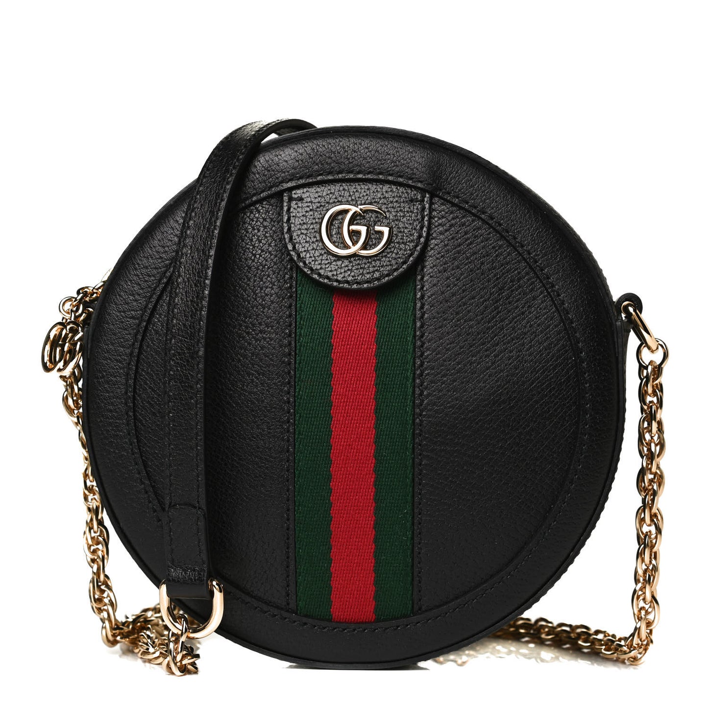 Grained Calfskin Web Mini Ophidia Round Shoulder Bag Black