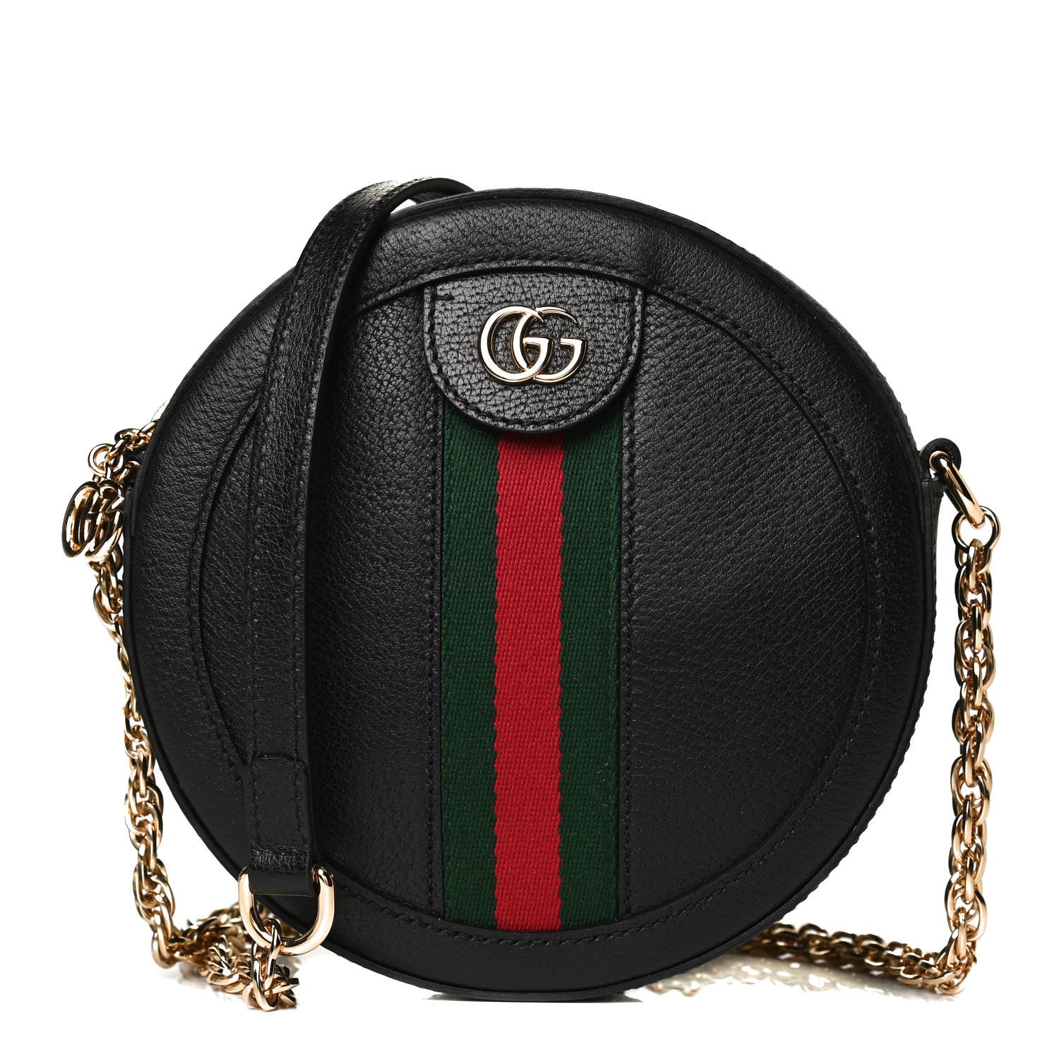 Gucci Grained Calfskin Web Mini Ophidia Round Shoulder Bag Black 2 of 19