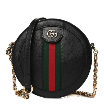 Gucci Grained Calfskin Web Mini Ophidia Round Shoulder Bag Black 2 of 19
