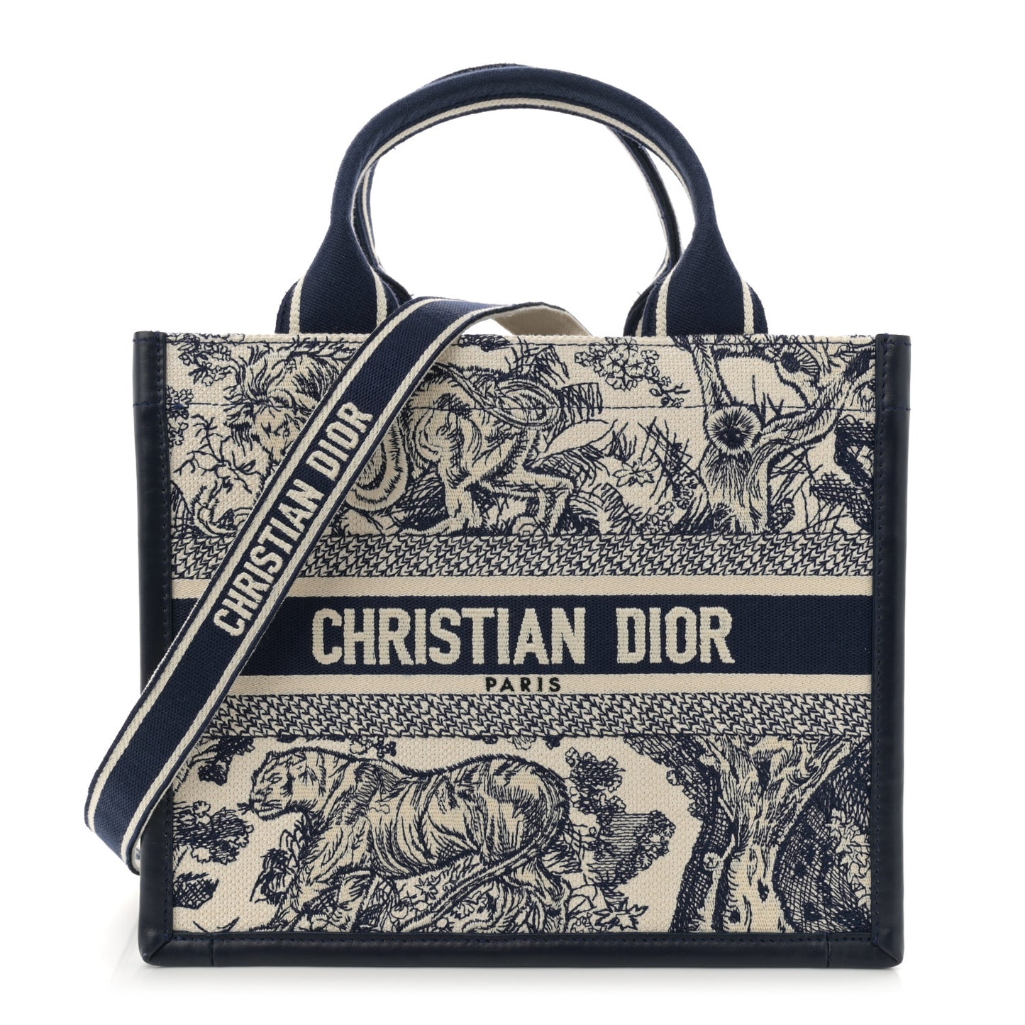Calfskin Dioriviera Toile De Jouy Small Book Tote With Strap Blue Multicolor