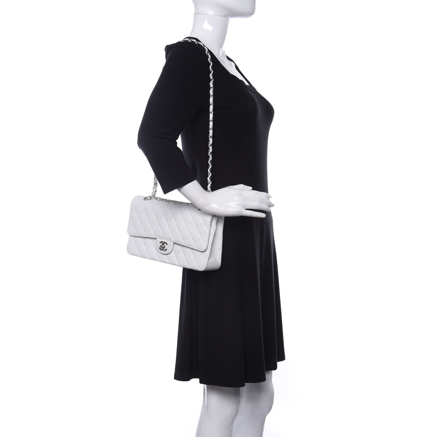 Chanel Caviar Quilted Medium Double Flap White 2 of 13