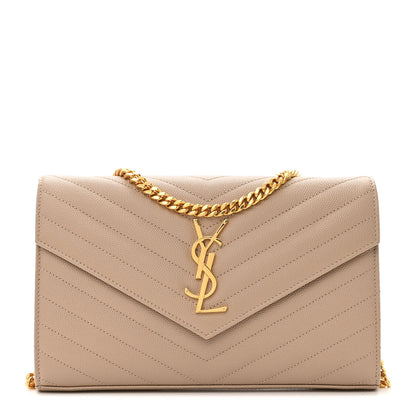 Saint Laurent Grain De Poudre Matelasse Chevron Monogram Chain Wallet Dark Beige 1 of 10