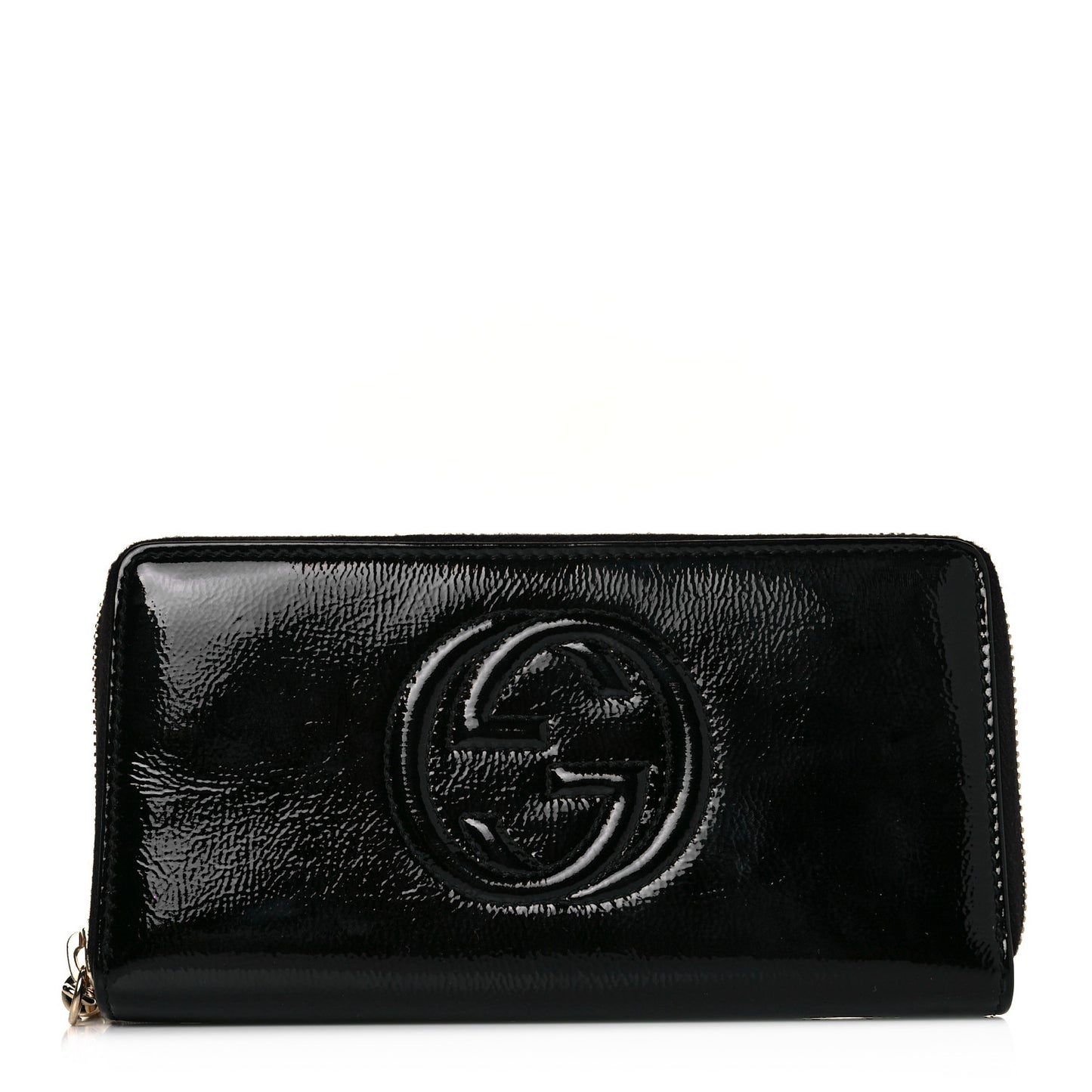 Patent Calfskin Soho Zip Around Wallet Black