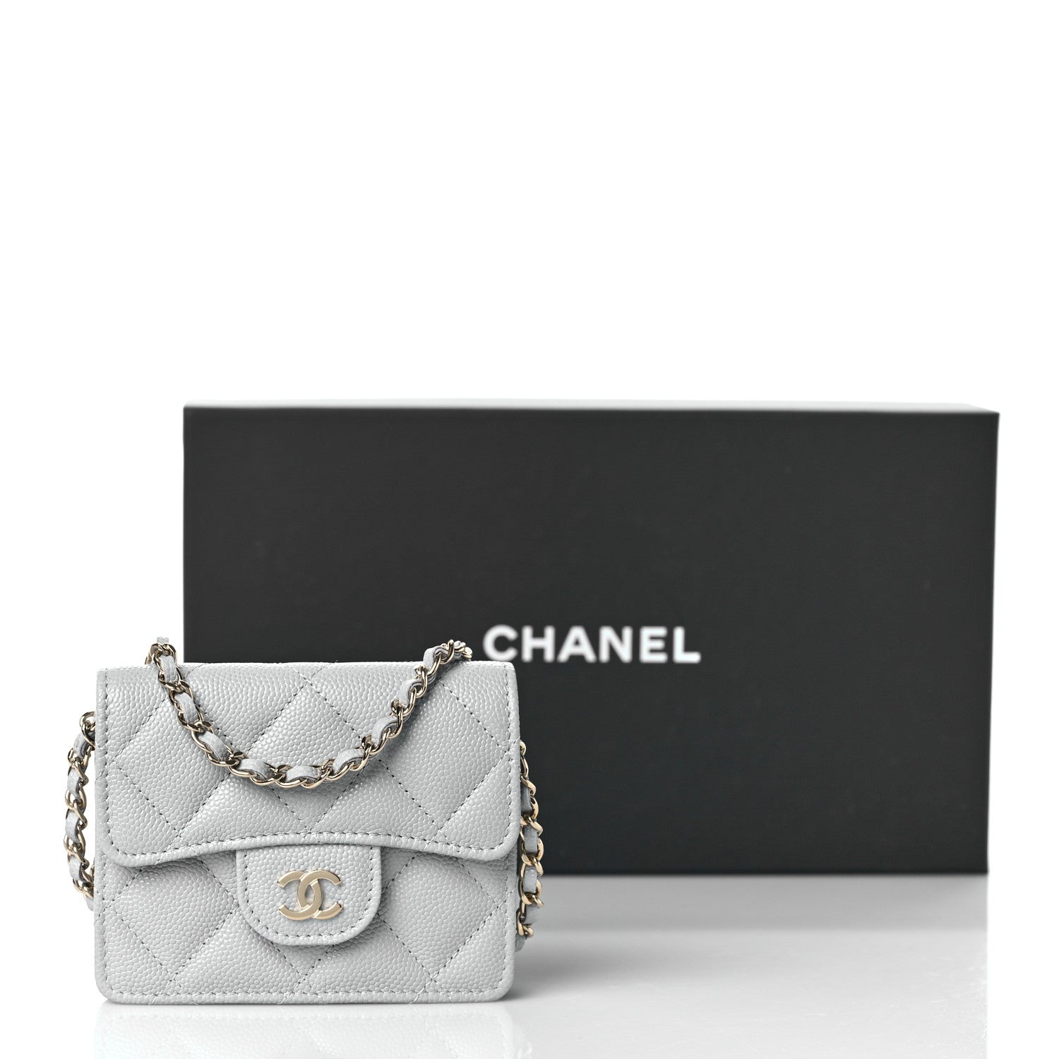 Chanel Caviar Quilted Flap Card Holder On Chain Grey 9 of 9