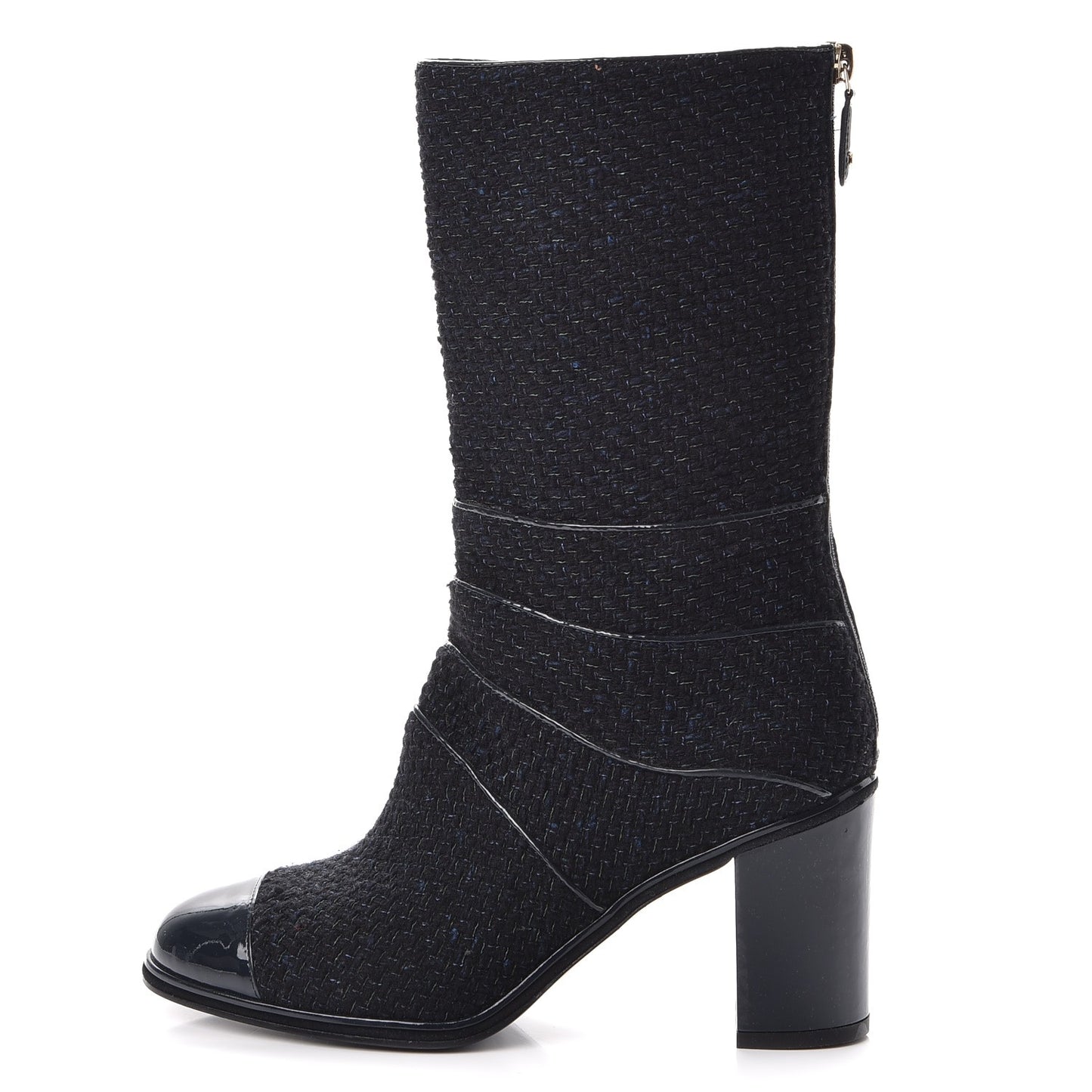 Tweed Patent Mid Calf Boots 39.5 Navy