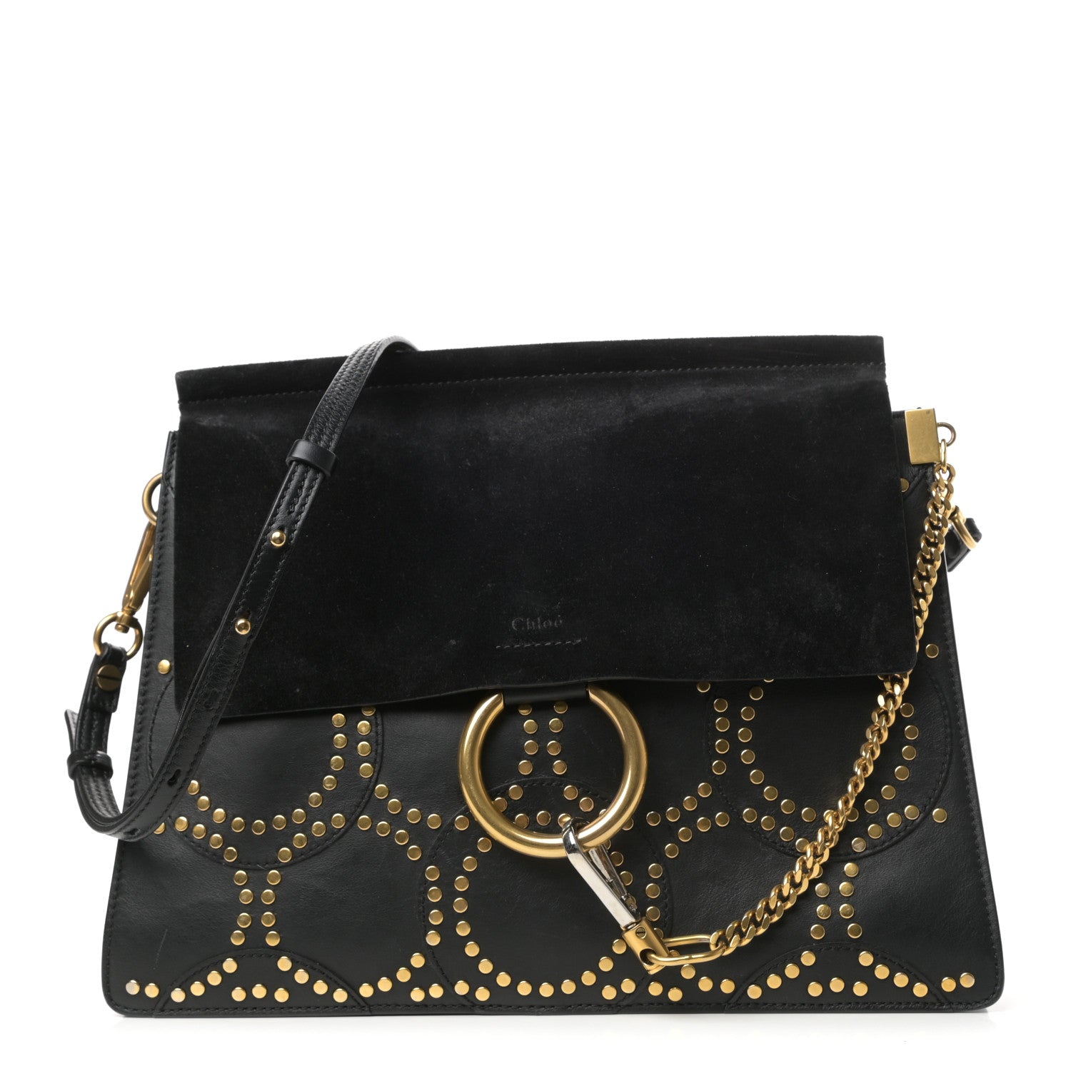 Chloe Calfskin Suede Studded Medium Faye Shoulder Bag Black 1 of 9