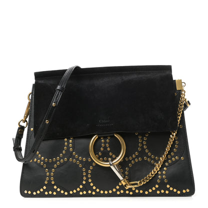 Chloe Calfskin Suede Studded Medium Faye Shoulder Bag Black 1 of 9