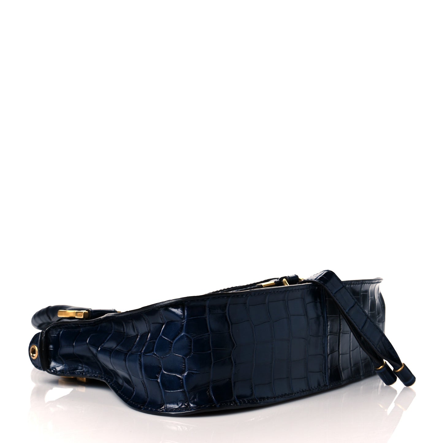 Calfskin Crocodile Embossed Small Marcie Satchel Full Blue