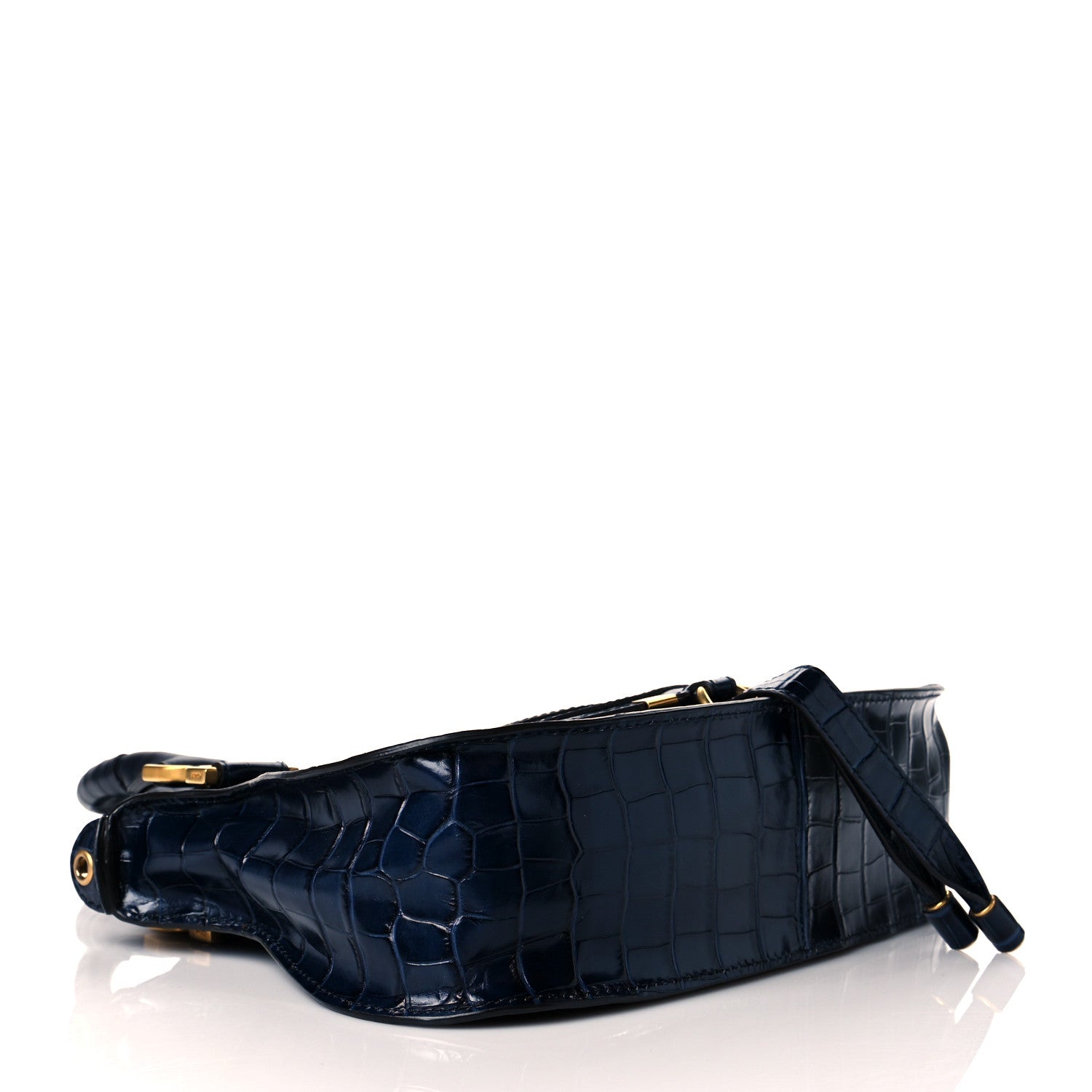 Chloe Calfskin Crocodile Embossed Small Marcie Satchel Full Blue 3 of 10