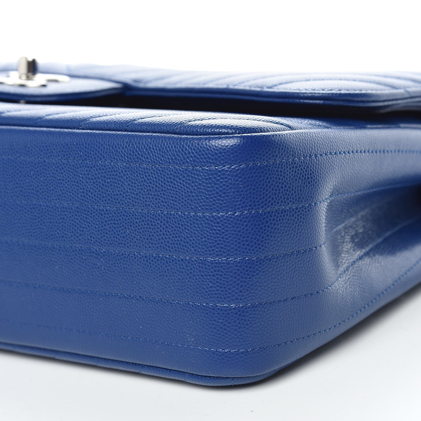 Caviar Chevron Quilted Jumbo Double Flap Blue