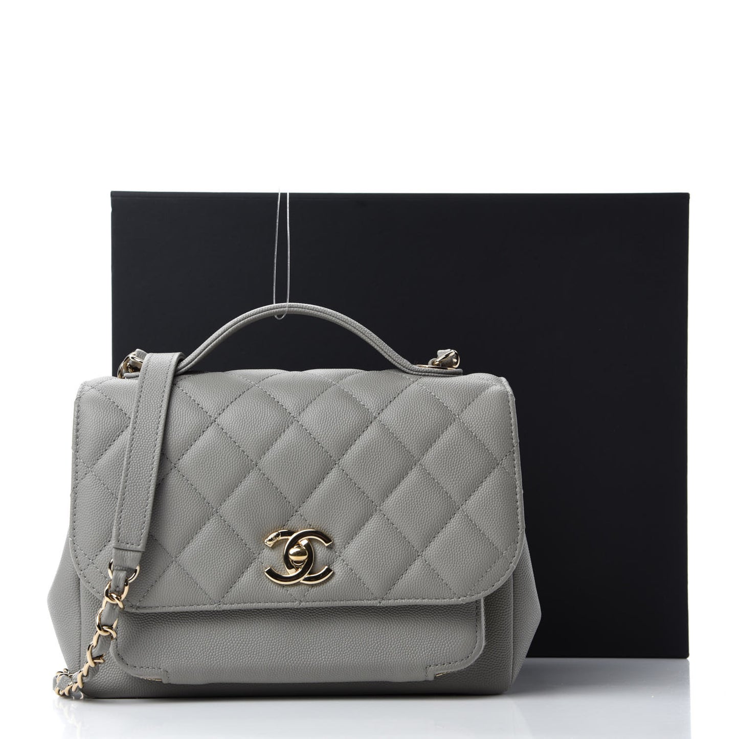 Caviar Quilted Small Business Affinity Flap Grey