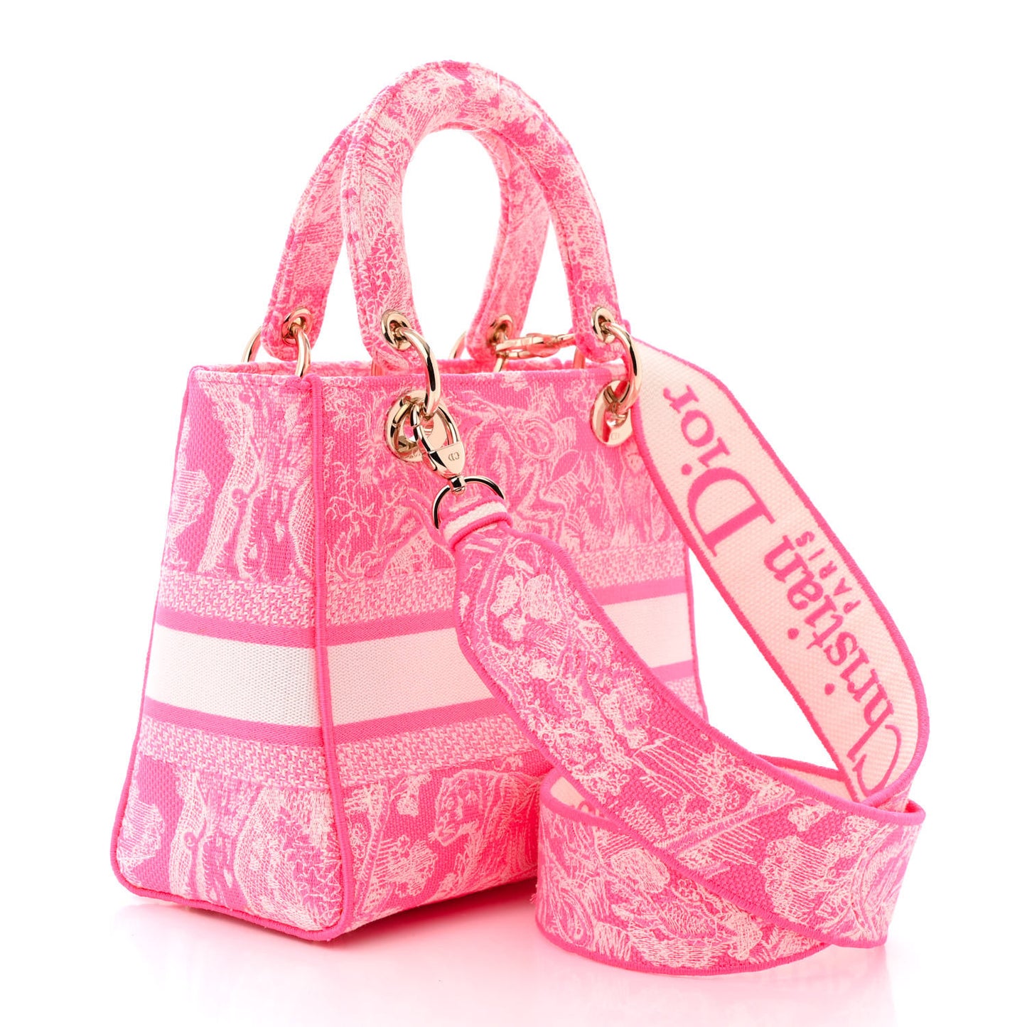 Canvas Toile De Jouy Reverse Embroidered Medium Lady D-Lite Fluorescent Pink