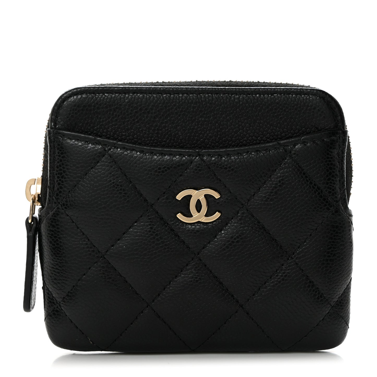 Caviar Quilted Zip Card Holder Wallet Black