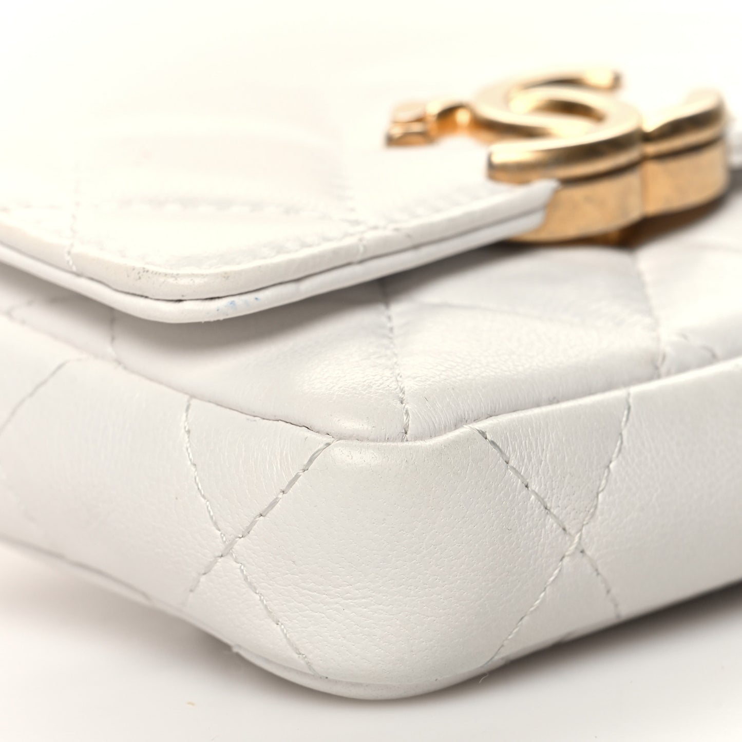 Lambskin Lacquered Metal Quilted Flap Chain Belt Bag White