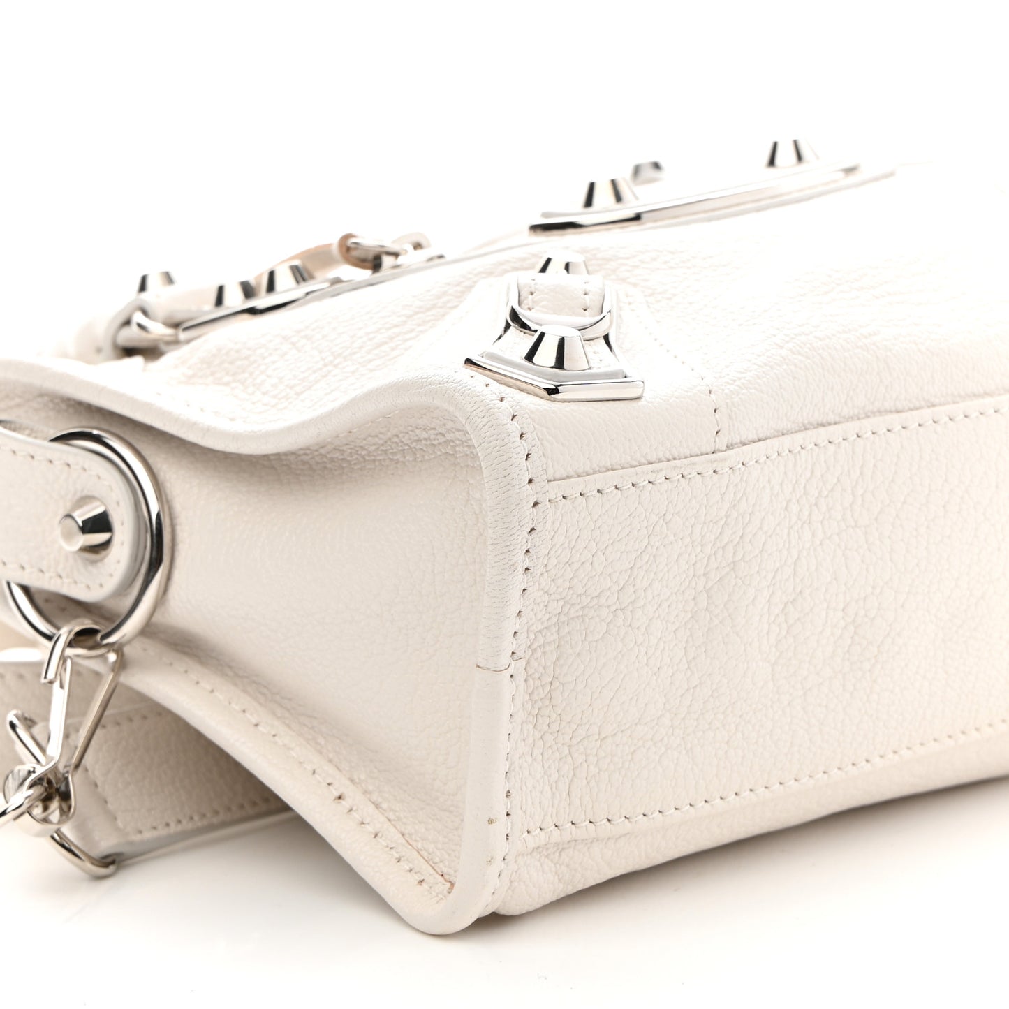 Shiny Goatskin Silver Metallic Edge Hardware Mini City Blanc Neige