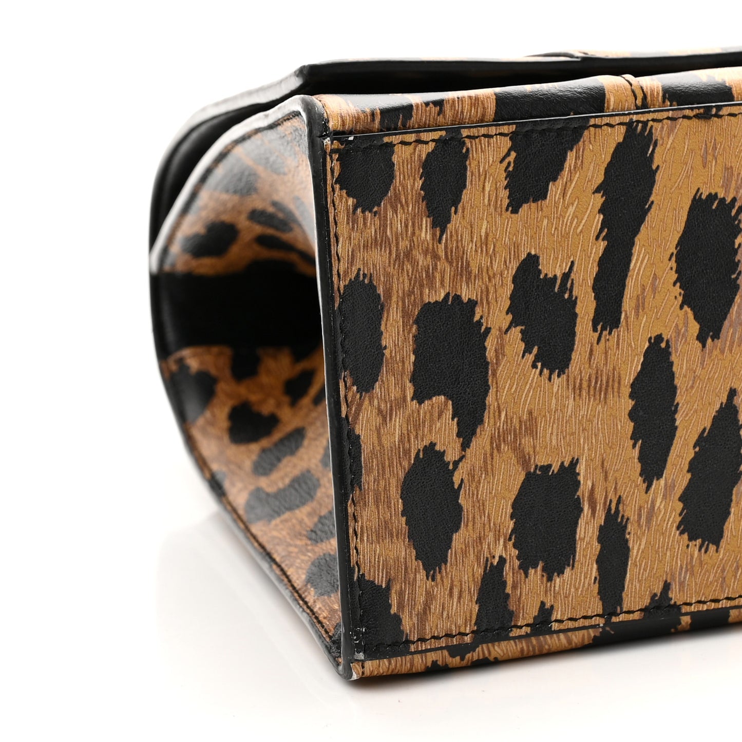 Smooth Calfskin Leopard Print Medium Hourglass Top Handle Bag Beige