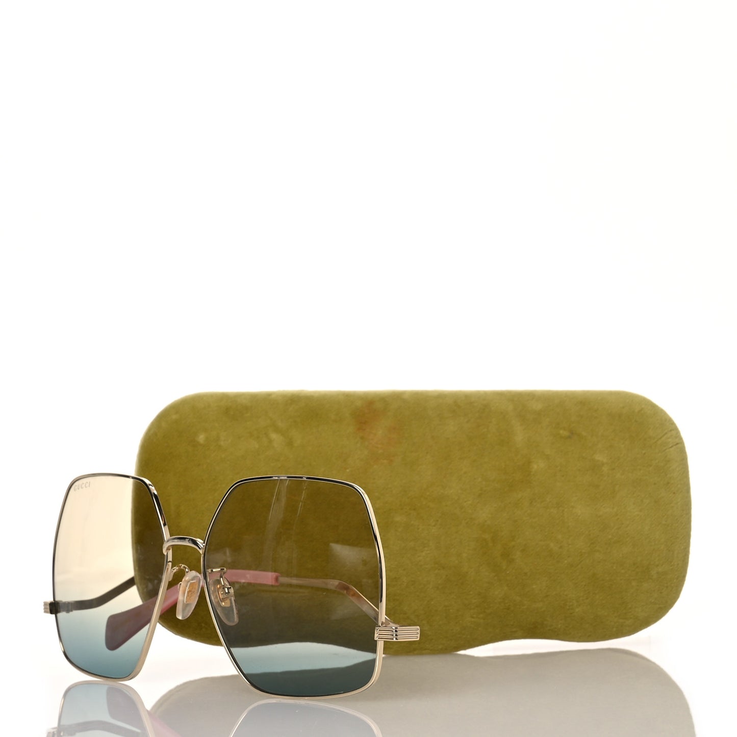 Metal Oversized Square Frame Sunglasses GG1005S Gold Green