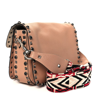 Valentino Garavani Grained Calfskin Onyx Medium Guitar Strap Rockstud Rolling Flap Saddle Bag Soft Noisette 3 of 11