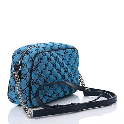 Gucci Monogram Multicolor Matelasse Diagonal Small GG Marmont Chain Shoulder Bag Light Blue 3 of 8