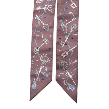 Hermes Silk Les Cles A Pois Twilly Marron Glace Gris 2 of 4