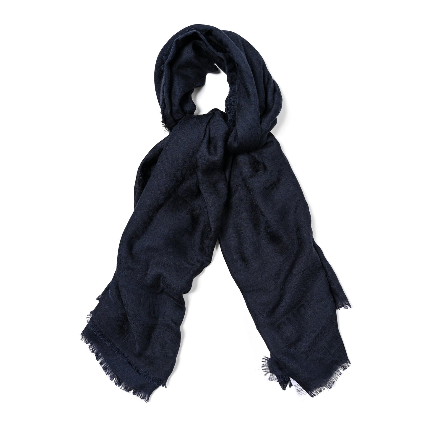 Silk Oblique Shawl 140 Navy Blue