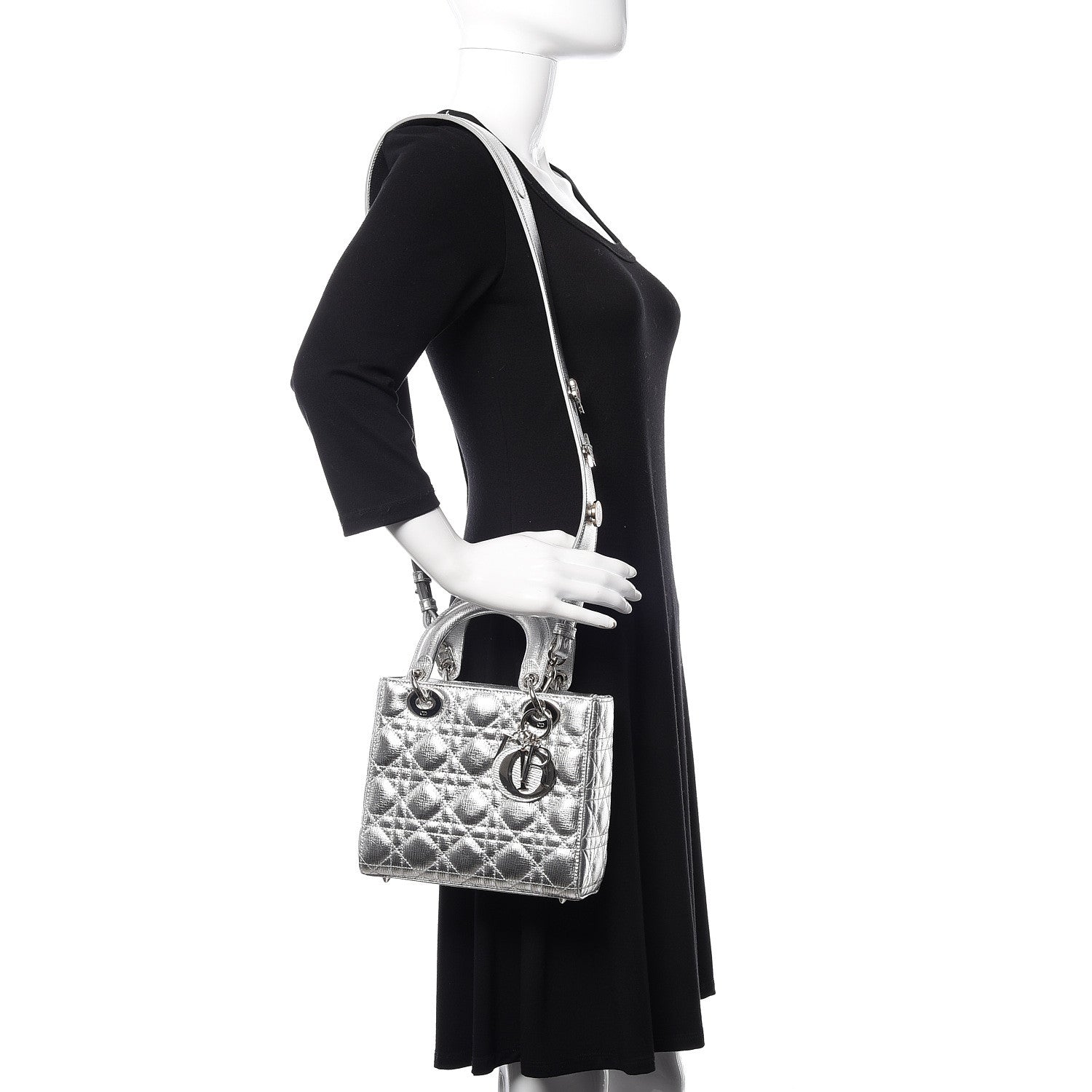 Christian Dior Metallic Grained Calfskin Cannage Small Lucky Badges My Lady Dior Silver 2 of 9