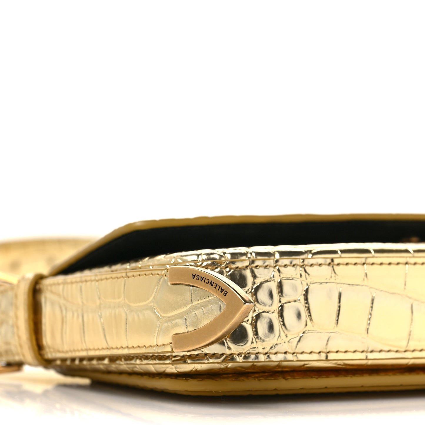 Metallic Calfskin Crocodile Embossed Ghost Sling Bag Gold