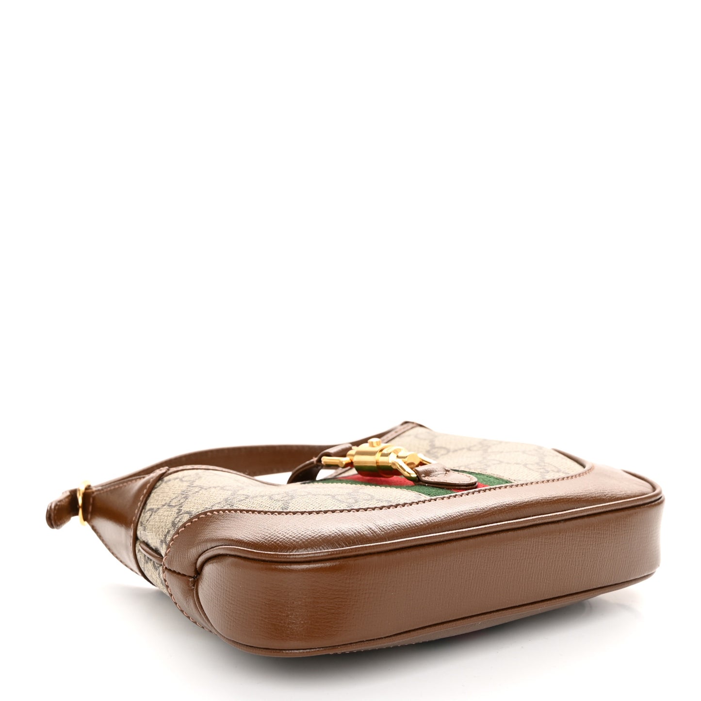 GG Supreme Monogram Azalea Calfskin Web Mini Jackie 1961 Hobo Beige Ebony Brown Sugar
