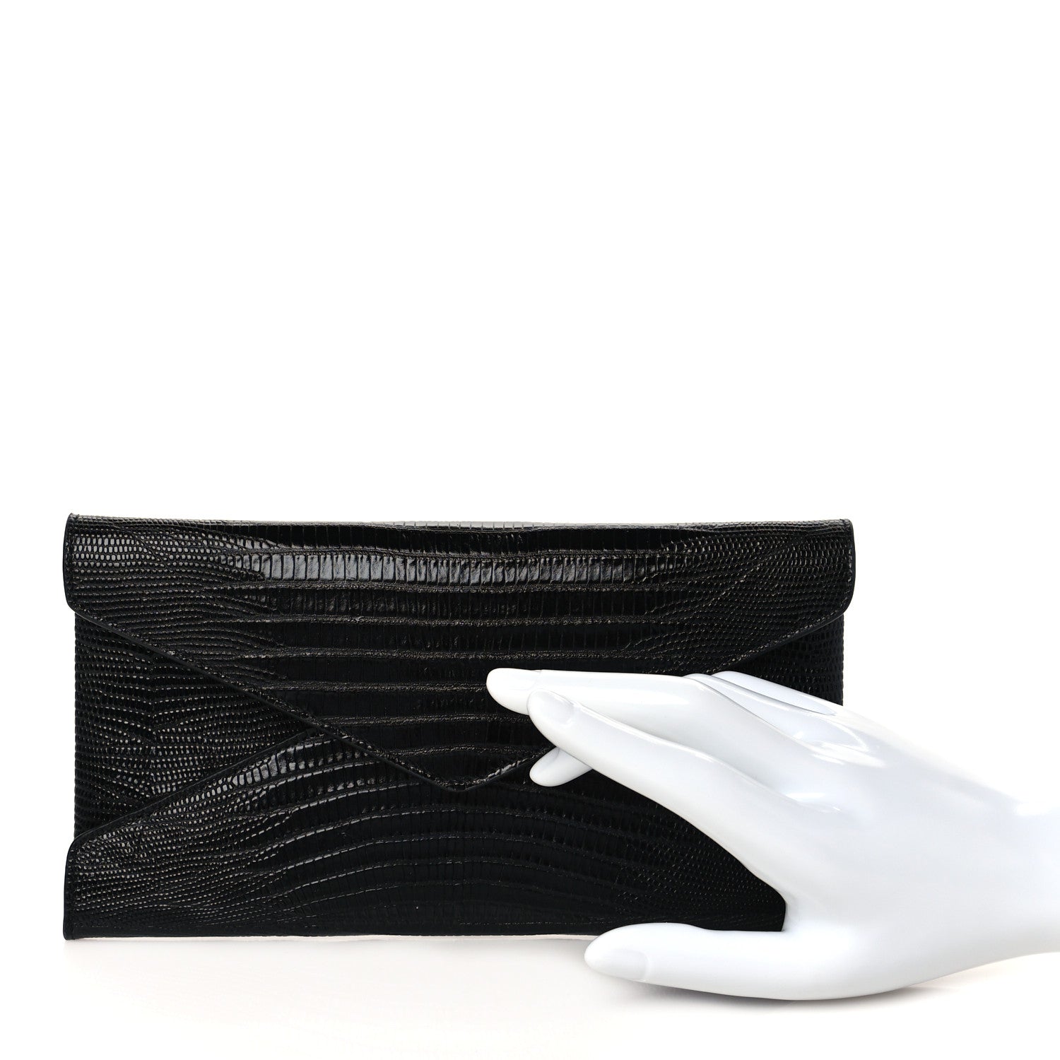 Saint Laurent Calfskin Lizard Embossed Paloma Monogram Clutch Black 2 of 7