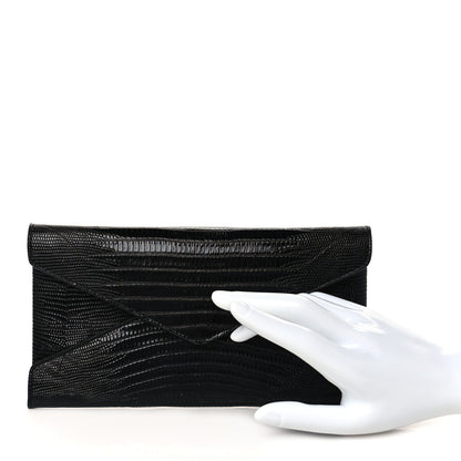 Saint Laurent Calfskin Lizard Embossed Paloma Monogram Clutch Black 2 of 7
