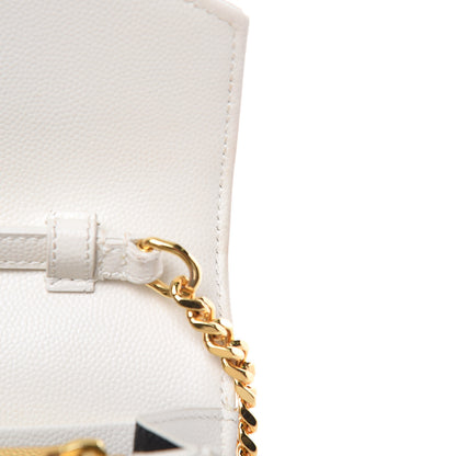 Saint Laurent Grain De Poudre Matelasse Chevron Monogram Chain Wallet Porcellana 11 of 13
