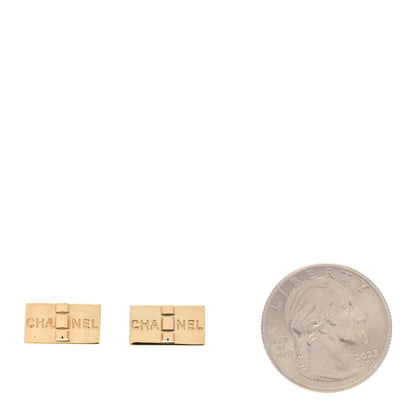 Chanel Metal Rectangle Logo Earrings Gold 2 of 7