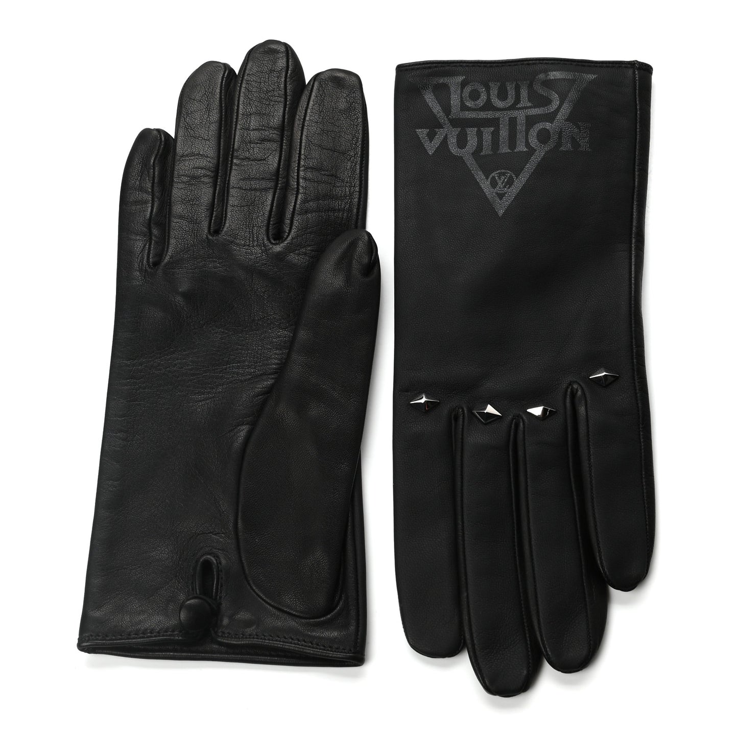 Lambskin Silk Studded Gloves 8 Black