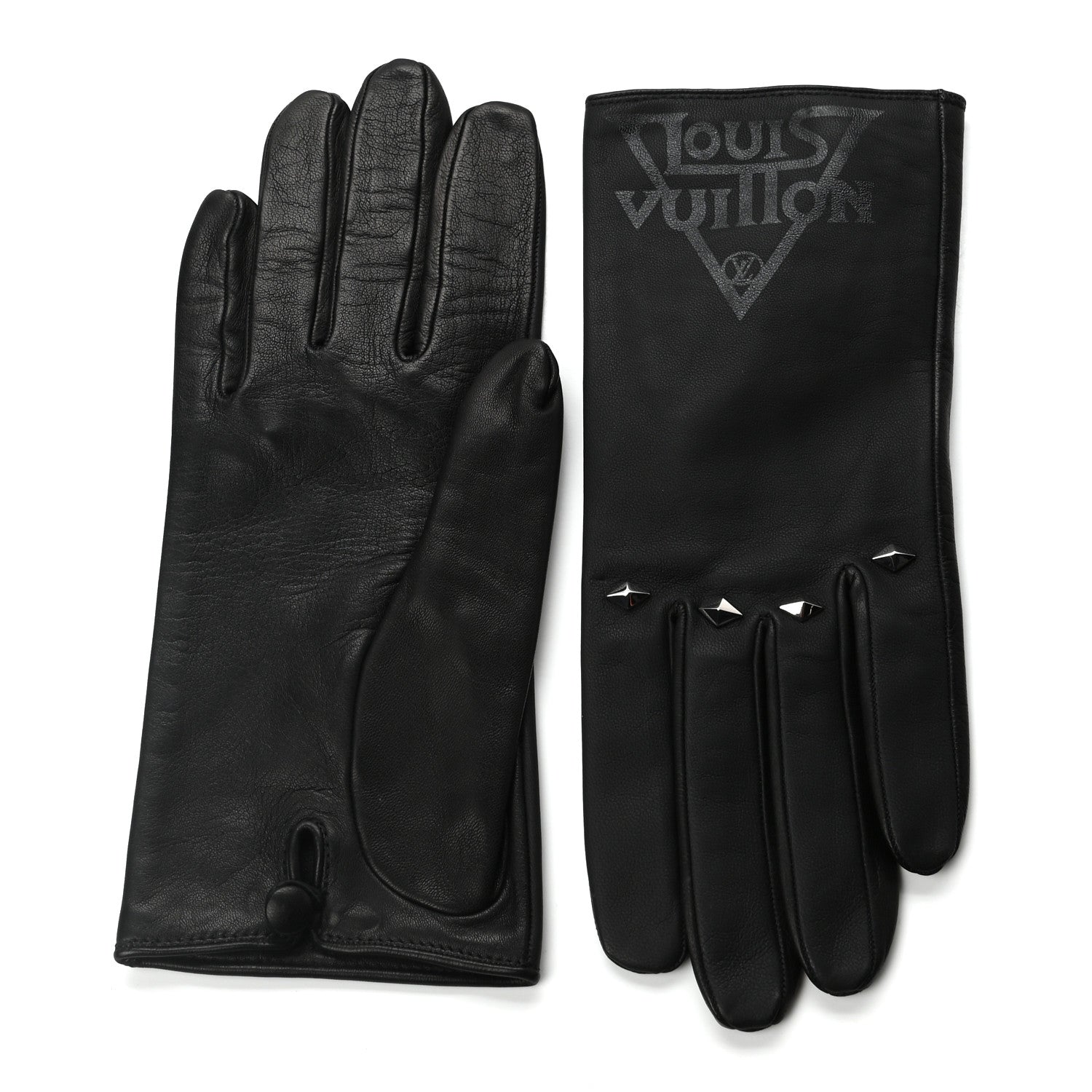 Louis Vuitton Lambskin Silk Studded Gloves 8 Black 2 of 3