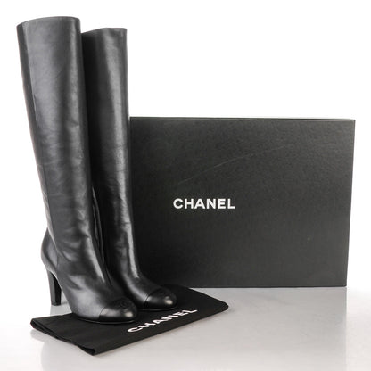 Chanel Lambskin CC Cap Toe High Boots 37 Pearly Black 7 of 7