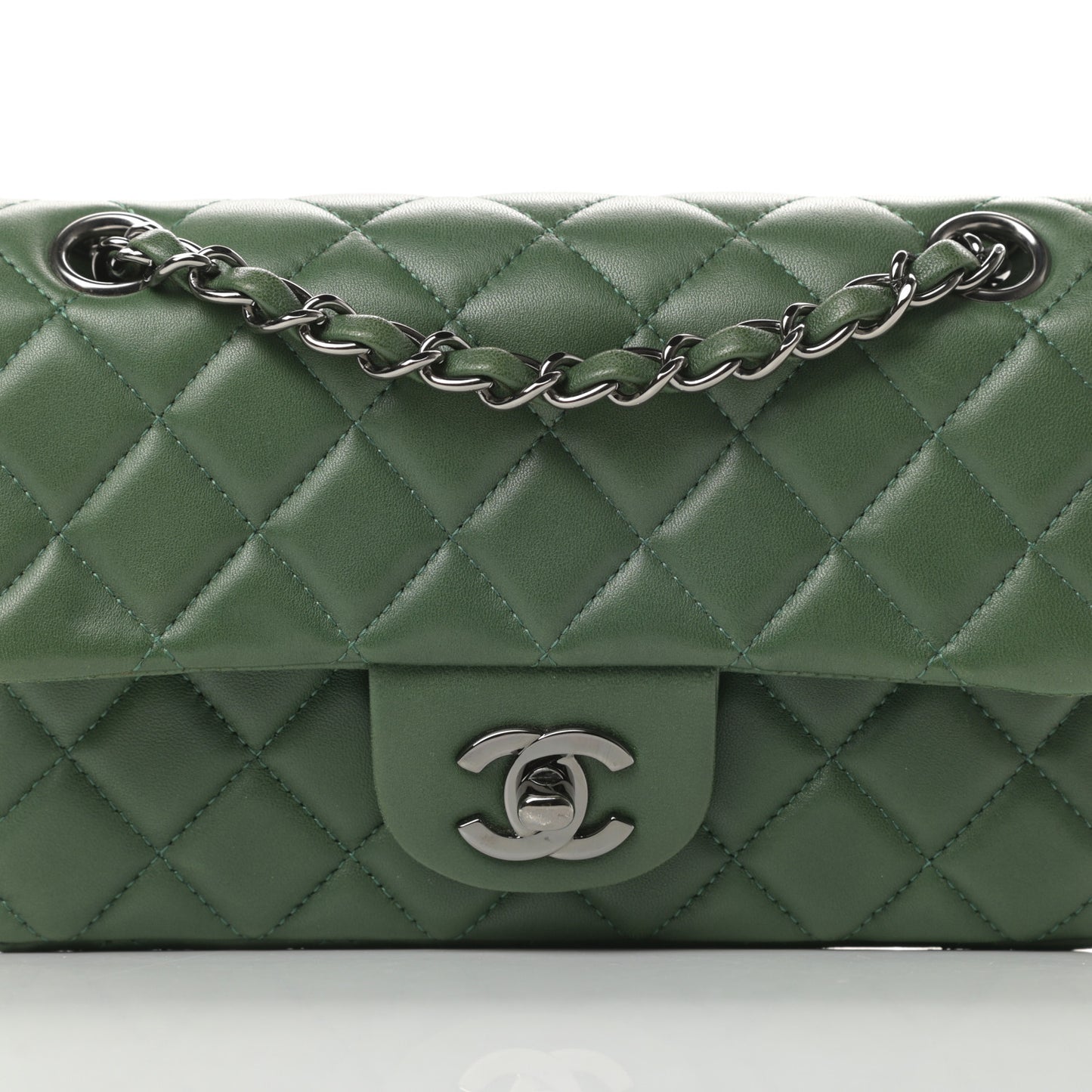 Lambskin Quilted Mini Rectangular Flap Green