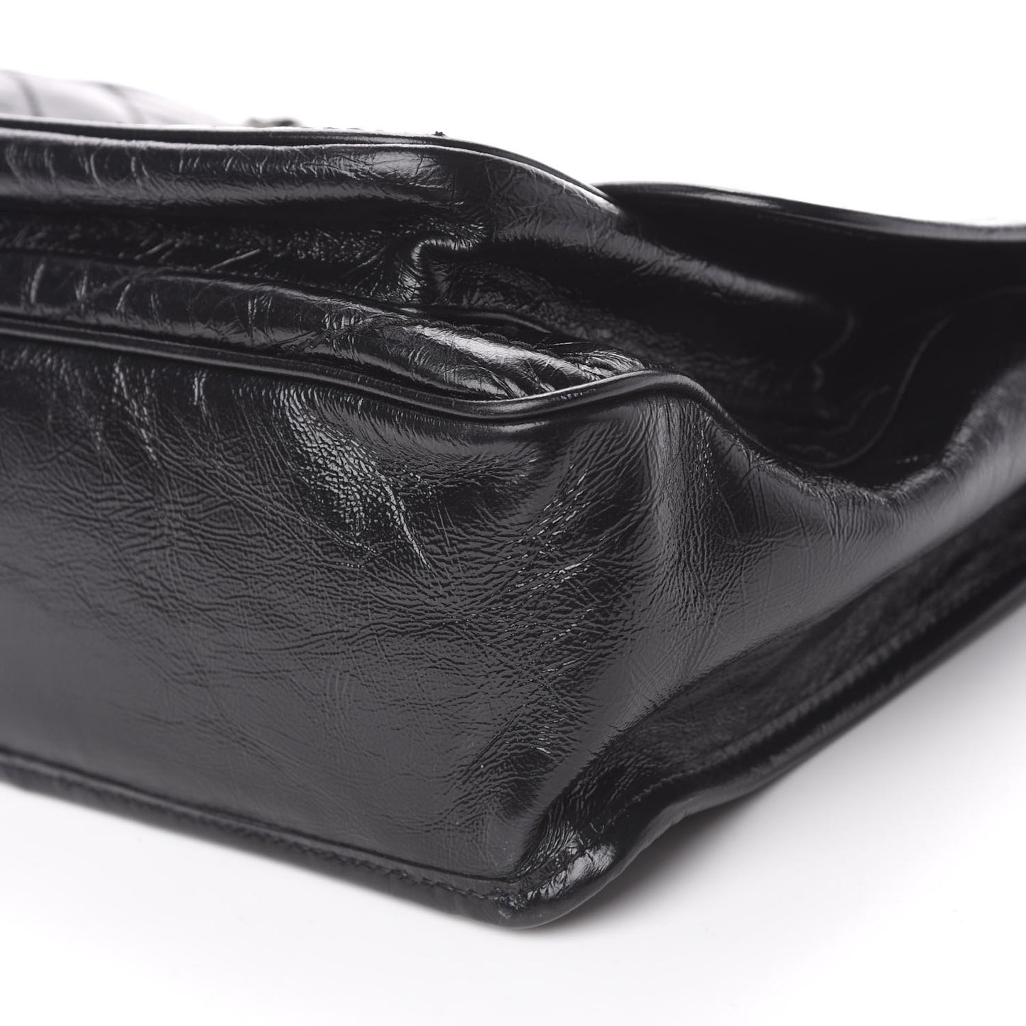 Crinkled Calfskin Matelasse Monogram Medium Niki Chain Satchel Black