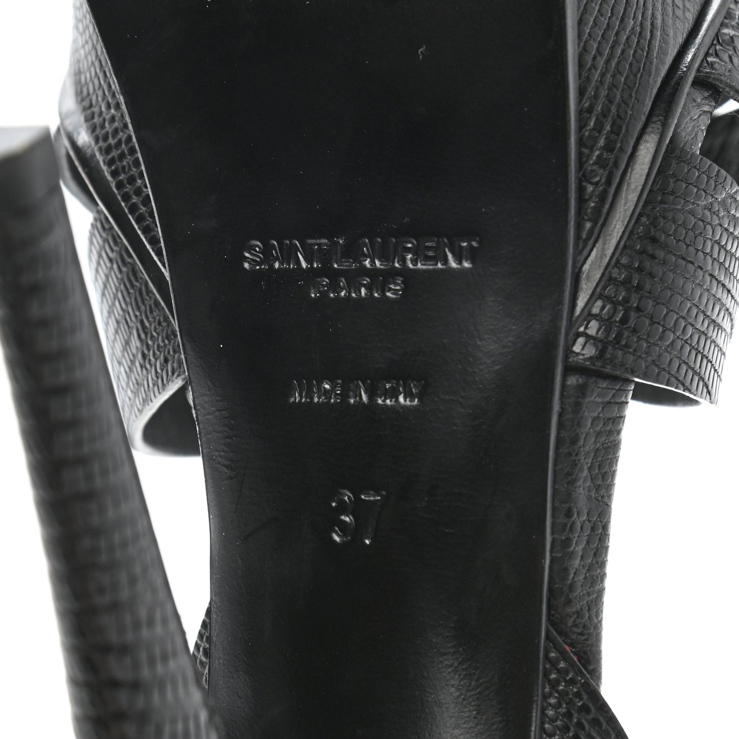 Calfskin Lizard Embossed Tribute 105 Platform Sandals 37 Black