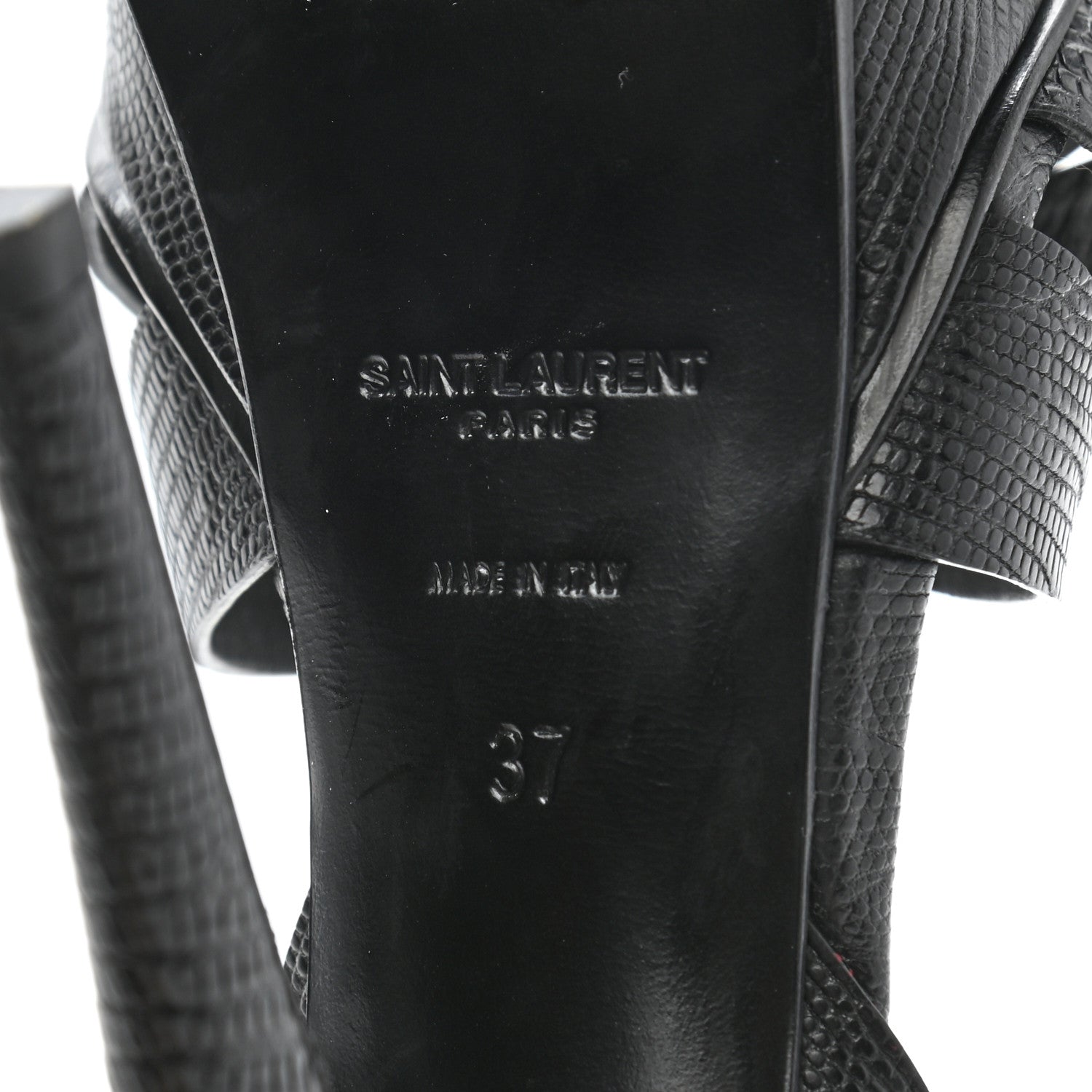 Saint Laurent Calfskin Lizard Embossed Tribute 105 Platform Sandals 37 Black 6 of 10