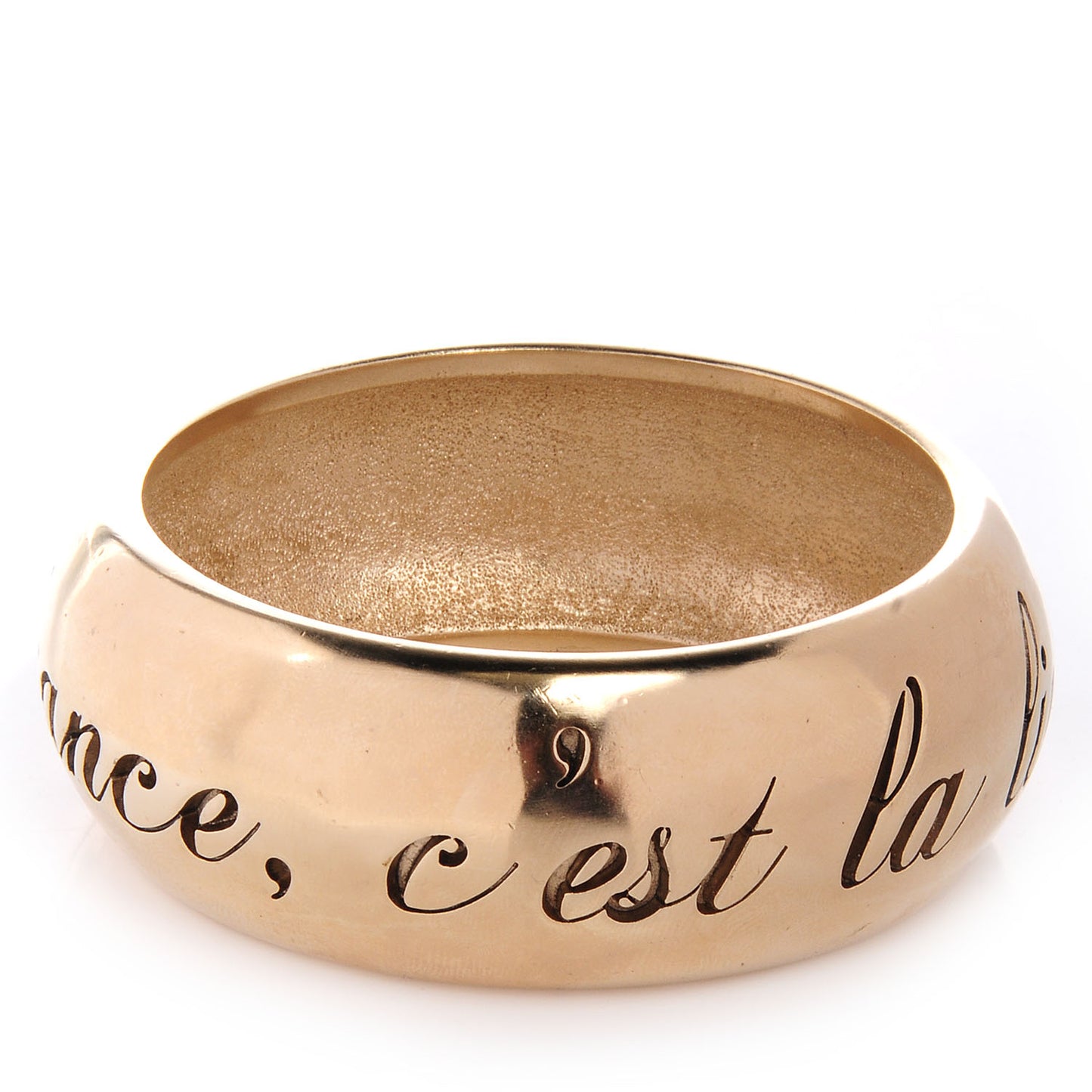 Wide Metal L'Elegance French Quote Bangle Gold