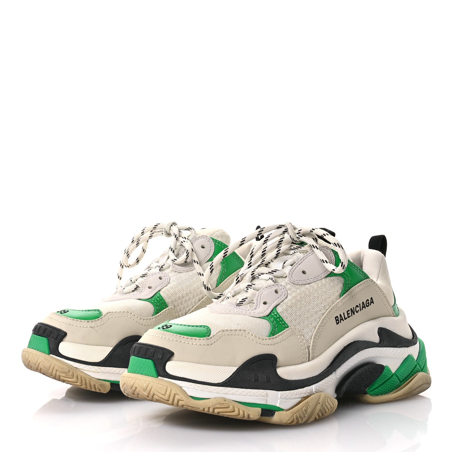 Balenciaga Fabric Mesh Washed Effect Womens Triple S Sneakers 39 Dark Green White 4 of 7